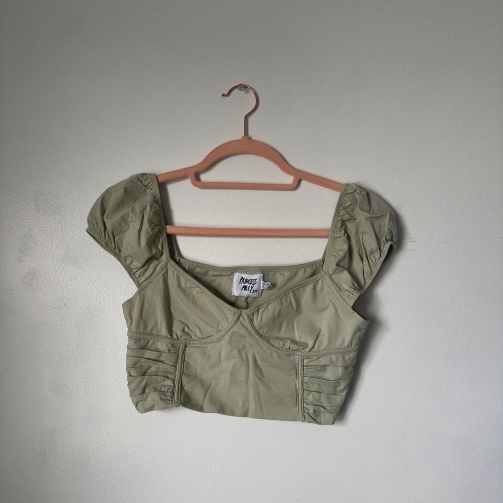Princess Polly sage green corset style crop top